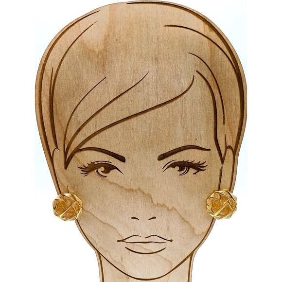 Abstract Octagonal Monet Earrings, Gold Tone Studs with Peach Swirl Enamel Geome - Picture 3 of 5